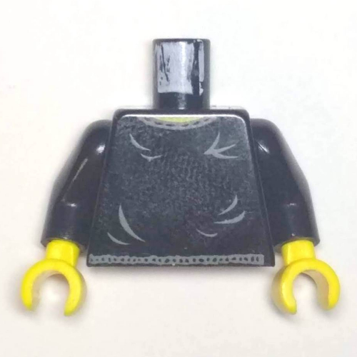 Lego Torso Small Gray Collar and Belt, Gray Ripples Print, Black Arms, Yellow Hands / Black
