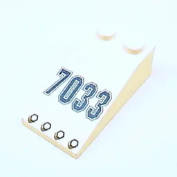 Brick Sloped 18° 4 x 2 with '7033' and Rivets Print / White
