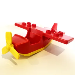 Duplo Airplane, High Small Wings, with Yellow Underside and Propeller / Red