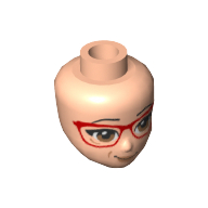 Lego Minidoll Head with Brown Eyes, Peach Lips, Large Red Glasses / Light Nougat