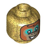 Lego Minifig Head Albert, Dark Orange Hair, Dark Tan Monkey Face, Dark Turquoise Eyeshadow Print / Pearl Gold