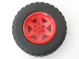 Wheel 56mm D. x 34mm Technic Racing Medium, 6 Pin Holes with Black Tire 94.3 x 38 R (15038 / 92912) / Red