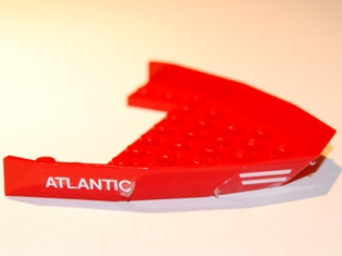 Lego Boat, Bow Top 8 x 10 x 1 with White 'ATLANTIC' and White Stripes Pattern on Both Sides (Stickers) - Set 6542