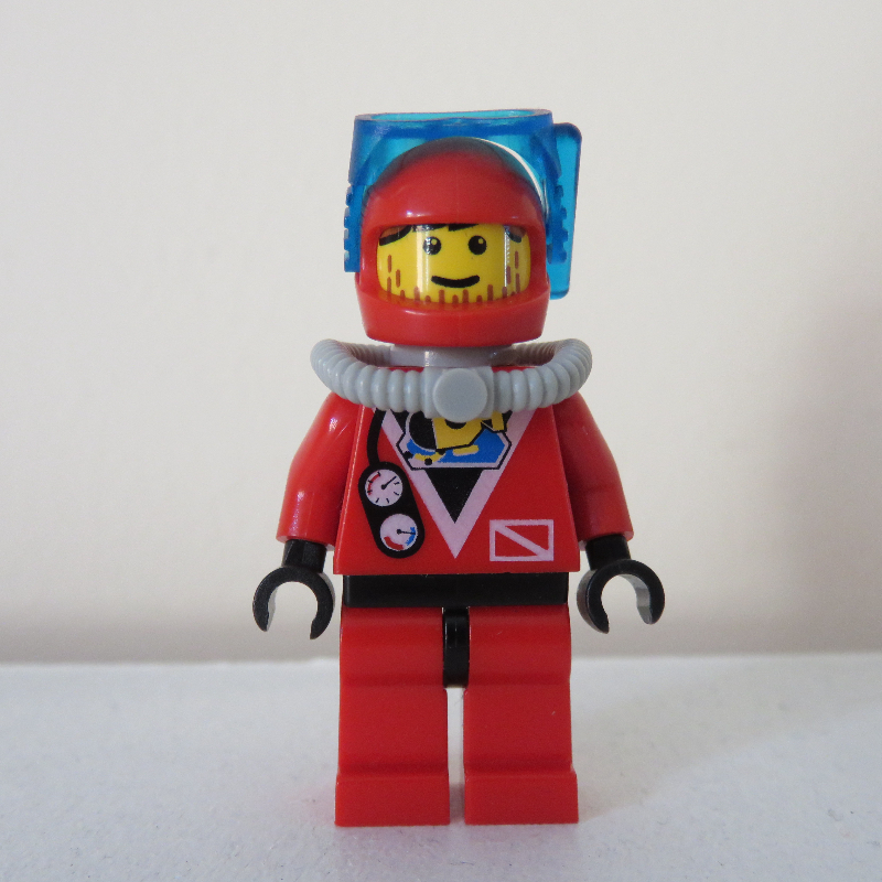Lego Diver, Man, Red Wetsuit, Red Helmet with Mask, Airtank, Stubble