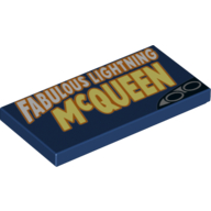 Lego Tile 2 x 4 with 'Fabulous Lightning McQueen' and Exhaust Pipes in Lower Right print / Dark Blue