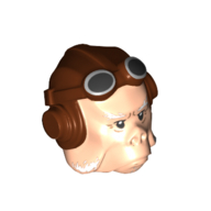 Lego Minifig Head Special, Kuiil with Reddish Brown Hat print / Light Nougat