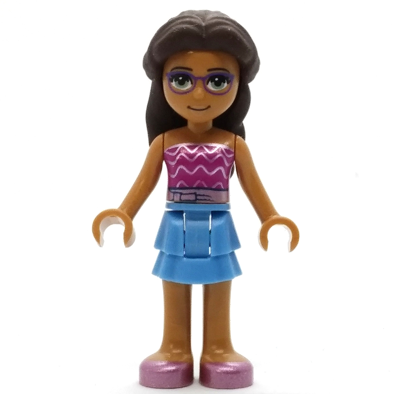 Lego Layla - Magenta Top, Bright Light Blue Skirt, Dark Brown Hair