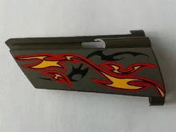 Technic, Panel Fairing #21 Large Long, Small Hole, Side B with Orange and Red Flames on Dark Gray Background Pattern (Sticker) - Set 8649
