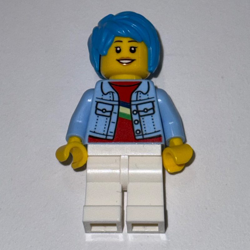 Lego Aki Jones - Bright Light Blue Jacket, White Legs, Dark Azure Hair