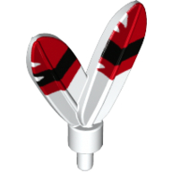 Lego Headwear Accessory Plume / Feathers with Pin and Red Tip with Black Stripe Print / White