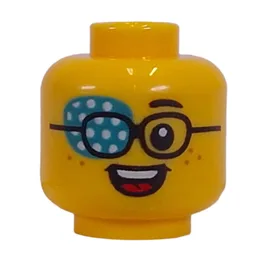 Minifig Head, Freckles, Glasses, Amblyopia (Lazy Eye) Patch Print