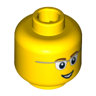 Lego Minifig Head, Glasses with Gray Frame Sides, Brown Eyebrows and Open Smile Print / Yellow