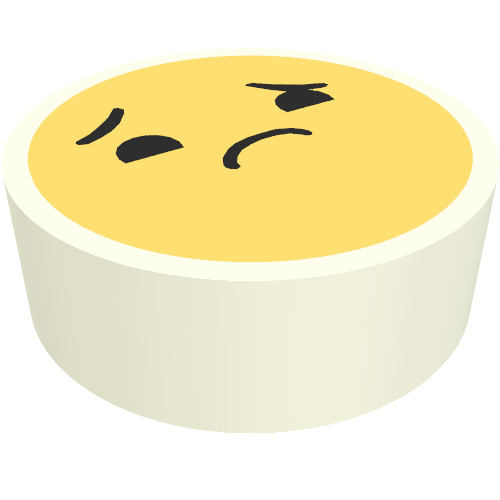 Lego Tile Round 1 x 1 with Smiley Face, Frown/Sad print / White