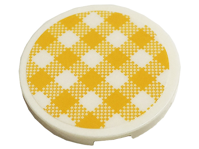 Lego Tile, Round 3 x 3 with Bright Light Orange and White Checkered Pattern (Sticker) - Set 41444