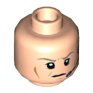 Lego Minifig Head General Airen Cracken, Dark Tan Eyebrows Furrowed, Cheek Lines, Frown, Headset Print / Light Nougat