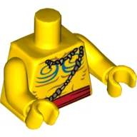Torso, Bare Chest with Muscles Outline, Blue Body Paint, Bone Necklace and Red Belt Print, Yellow Arms and Hands / Yellow