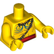 Lego Torso Bare Chest with Muscles Outline, Blue Body Paint, Bone Necklace and Red Belt Print, Yellow Arms and Hands / Yellow