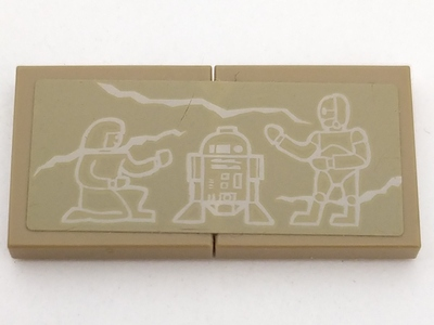 Lego Stickered Assembly 4 x 2 with Tan Cracks, Ancient Egyptian, R2-D2, and C-3PO Hieroglyphs Pattern (Sticker) - Set 7621
