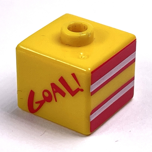 Lego Pen Bead, Square with 'GOAL!', '5' and Star Print / Yellow