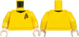 Torso Uniform Vest with Gold Star Trek Starfleet Insignia and Shooting Star Command Logo, Black Neck, Medium Nougat Trim Lines Pattern / Yellow Arms / Light Nougat Hands / Yellow