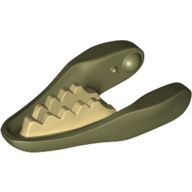 Lego Animal Body Part, Dinosaur, Raptor / Dilophosaurus Lower Jaw with Tan Teeth Print / Olive Green