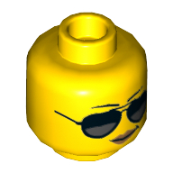 Lego Minifig Head Officer Noonan / Police Officer, Large Sunglasses, Thin Eyebrows Print / Yellow
