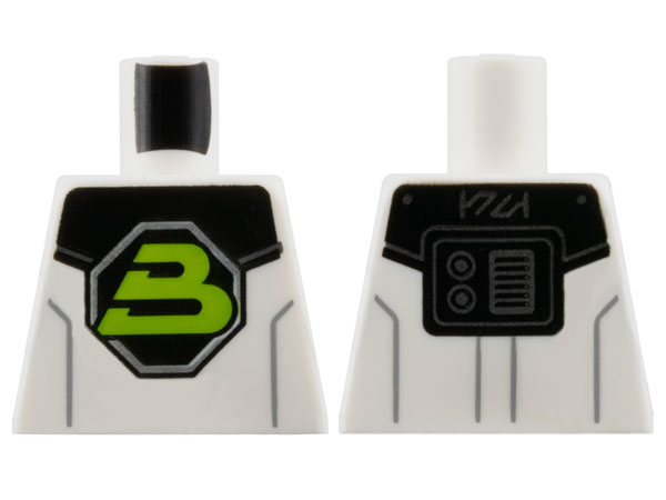 Lego Torso Space Lime Capital Letter B on Black Octagon Blacktron II Logo, Shoulder Armor, Dark Bluish Gray Lines Pattern