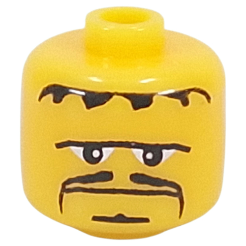 Lego Pen Bead, Round Large, Curved Edges / Cylinder with Minifig Head with Black Hairs, Moustache, Goatee print / Yellow
