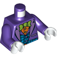 Lego Torso Suit with Blue Vest, Orange Shirt and Green Bow Tie Print, Dark Purple Arms, White Hands / Dark Purple