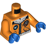 Lego Torso Jacket with Arctic Explorer Logo, Zipper and White Fur Trim Print, Orange Arms, Blue Hands / Orange