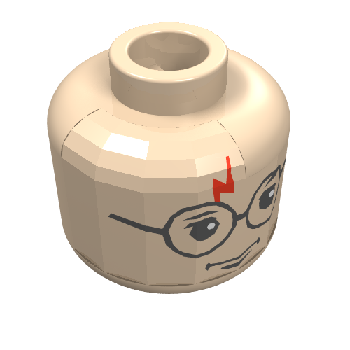 Lego Minifig Head Harry Potter, Glasses, Red Lightning Scar Print / Light Nougat