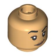 Lego Minifig Head Brite Bomber, Black Eyebrows, Lobsided Smile/Lavender Glasses / Warm Tan