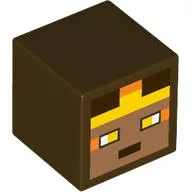 Minifig Head Special, Cube with Pixelated Medium Nougat Face with Yellow, Orange, and Dark Brown Squares, and Yellow Eyes Print / Dark Brown