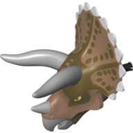 Lego Animal Body Part, Dinosaur, Triceratops Head with Light Bluish Gray Horns and Reddish Brown Top with Dark Brown Print / Reddish Brown