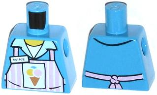 Lego Torso Pink Apron with White Stripes with Ice Cream Cone and 'MIKE' Name Tag Pattern