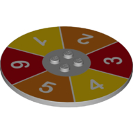 Lego Plate Special Round 8 x 8 with 2 x 2 Center Studs with '1', '2', '3', '4', '5', '6' Spinning Wheel print