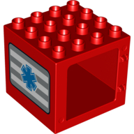 Lego Duplo Door / Window Frame 4 x 4 x 3 with Blue EMT Star of Life Print on Both Sides / Red