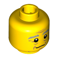 Lego Minifig Head Wizard, Bushy Gray Eyebrows, Wrinkles, White Pupils, Slight Smile Print [Hollow Stud] / Yellow