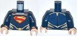 Torso Super Hero Costume with Black Muscles Outline, Red and Gold Superman 'S' Logo, Silver Trim, Oval Clasp Pattern / Dark Blue Arms / Light Nougat Hands