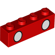 Lego Brick 1 x 4 with 2 White Circles print / Red