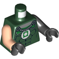 Lego Torso, Odd Arms, Muscles, Green Lantern Logo, Gray Chain Print, Left Black Arm, Right Light Nougat Arm, Black Hands / Dark Green
