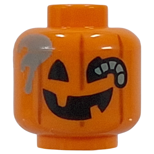 Lego Minifig Head Jack O Lantern Pumpkin, Rotting, Worm Through Eye / Orange