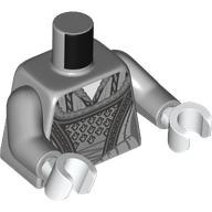 Lego Torso, Dress, Silver/Black Decorations print, Light Bluish Gray Arms, White Hands / Light Bluish Gray