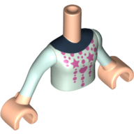 Lego Minidoll Torso Girl with Light Aqua Sweater with Dark Blue Collar, Light Aqua Sleeves and Light Nougat Hands Print / Light Nougat