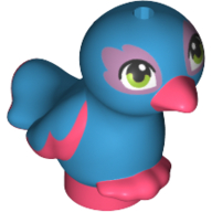 Lego Animal, Bird, Feet Joined, Coral Beak, Green Eyes, Lavender Eye Shadow Print / Dark Azure