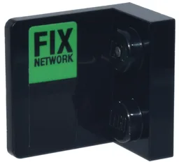 Bracket 1 x 2 - 2 x 2 Inverted with 'FIX NETWORK' Logo on Bright Green Background Pattern Model Left Side (Sticker) - Set 77247