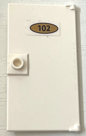 Lego Door 1 x 4 x 6 with Stud Handle with '102' on Oval Gold Sign Pattern (Sticker) - Set 41684