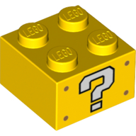 Lego Brick 2 x 2 with White Question Mark Print / Yellow