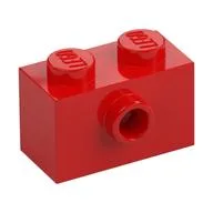 Brick Special 1 x 2 with 1 Center Stud on 1 Side, Bottom Stud Holder / Red