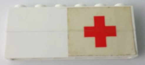 Lego Stickered Assembly 6 x 1 x 2 with Red Cross on White Background Pattern Model Right Side (Sticker) - Sets 363-1 / 555-1